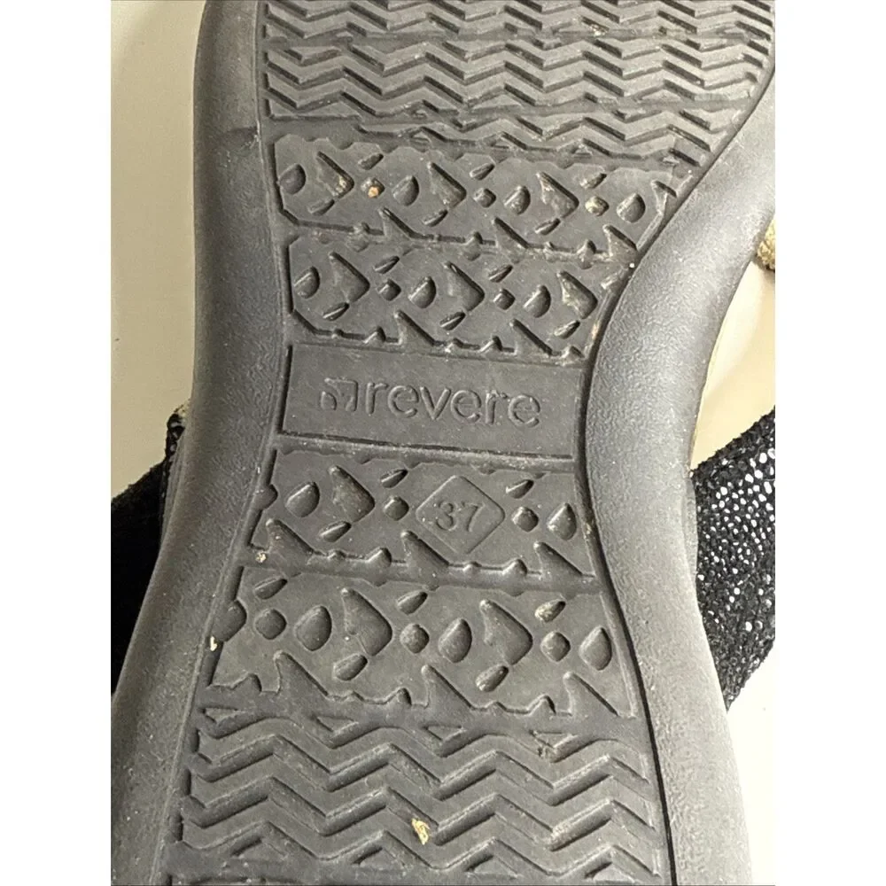 Revere Napoli Sandals Flip Flops Black Lizard Embossed Leather Shoes 37 6